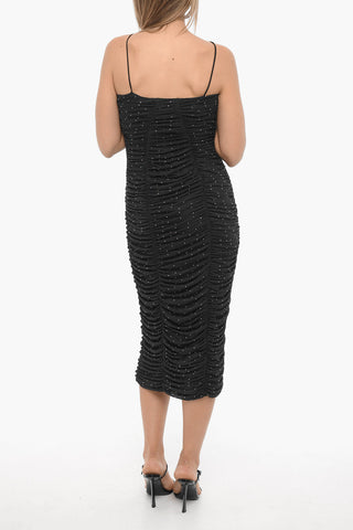 Midi-Kleid drapiert, mit Strass verziert