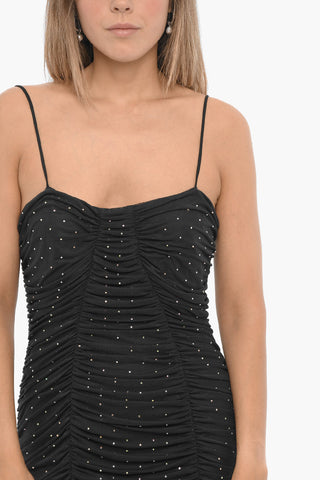 Midi-Kleid drapiert, mit Strass verziert