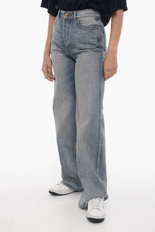 Jeans a Gamba Ampia con Bottoni Dorati 27cm