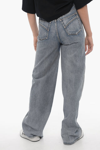 Jeans a Gamba Ampia con Bottoni Dorati 27cm
