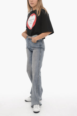 Jeans a Gamba Ampia con Bottoni Dorati 27cm