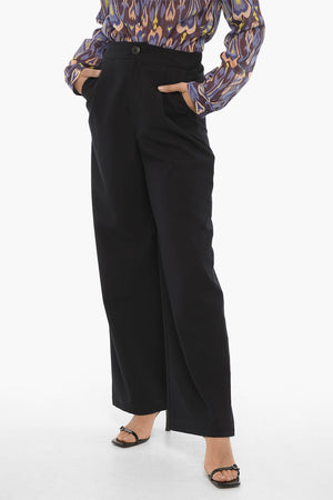 One-Pleat Wide-Leg Stretch Pants