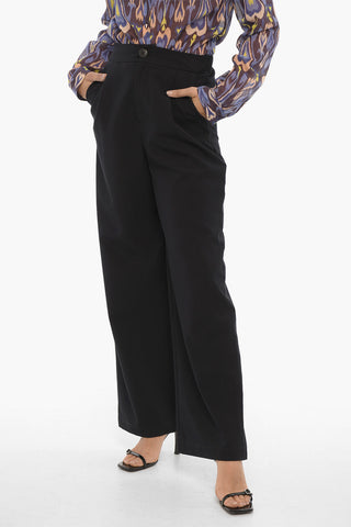 One-Pleat Wide-Leg Stretch Pants