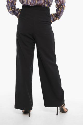 One-Pleat Wide-Leg Stretch Pants