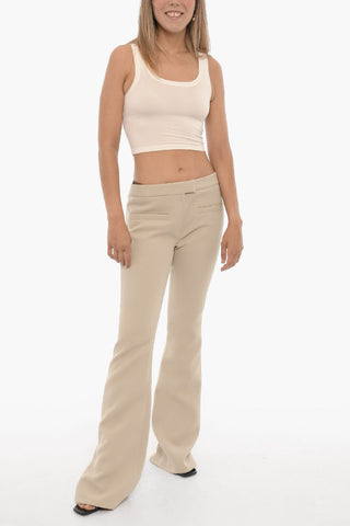 Solid Color Twill Flared Pants