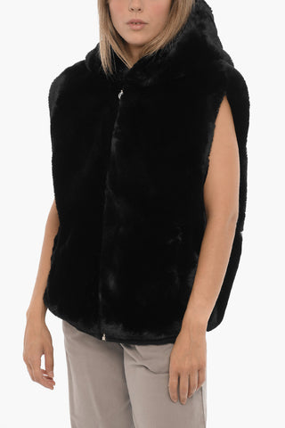 Sleeveless Faux Fur STATE BUNNY Jacket with Hood