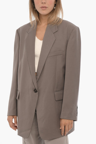 Blazer a Un Bottone in Misto Lana con Tasche a Aletta