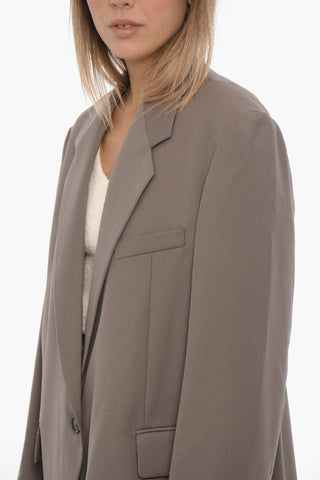 Blazer a Un Bottone in Misto Lana con Tasche a Aletta