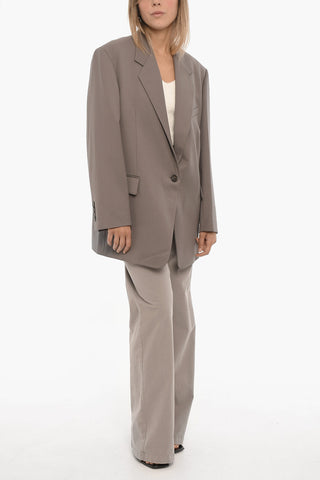 Blazer a Un Bottone in Misto Lana con Tasche a Aletta