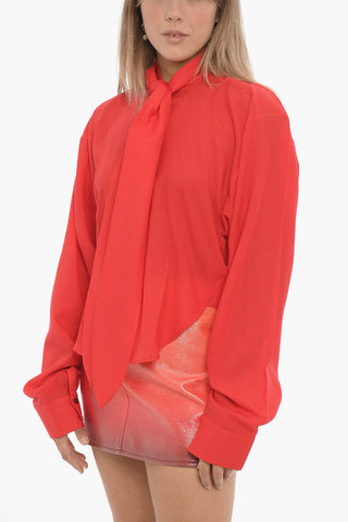 Virgin Wool Tie Neck Shirt