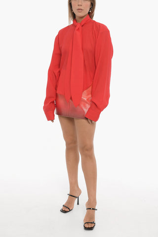 Virgin Wool Tie Neck Shirt