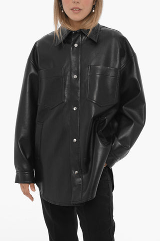 Regenerated Leather Oversized Fit MARTIN Overshirt with Double Breast Pocket