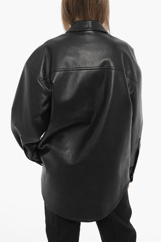Regenerated Leather Oversized Fit MARTIN Overshirt with Double Breast Pocket