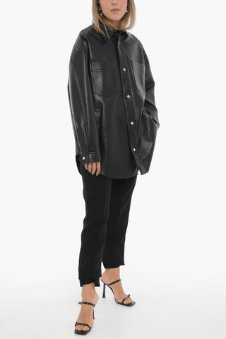 Regenerated Leather Oversized Fit MARTIN Overshirt with Double Breast Pocket