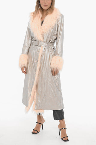 Metallic Faux Leather Double Breasted Coat