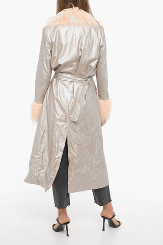 Metallic Faux Leather Double Breasted Coat
