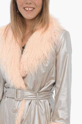 Metallic Faux Leather Double Breasted Coat