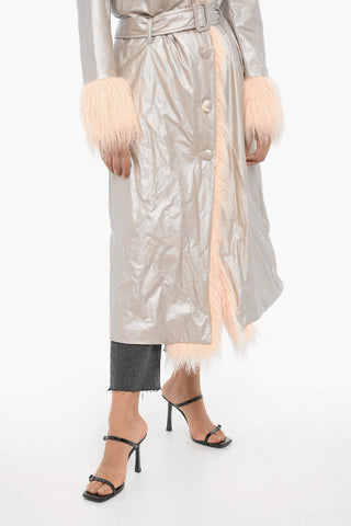Metallic Faux Leather Double Breasted Coat