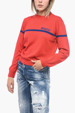 Maglia Girocollo in Lana Vergine con Logo Ricamato