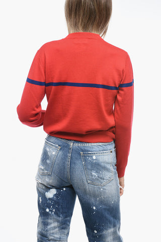 Maglia Girocollo in Lana Vergine con Logo Ricamato
