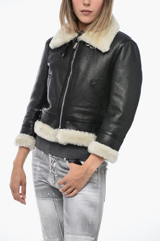 Leather Jacket with Shearling Details