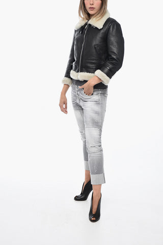 Leather Jacket with Shearling Details