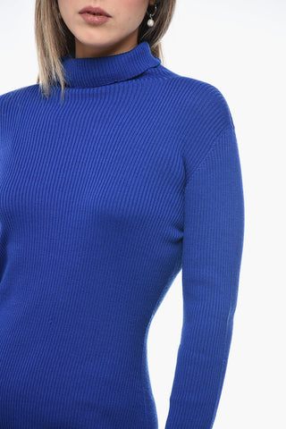 Turtleneck Ribbed Wool Minidress