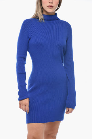 Turtleneck Ribbed Wool Minidress