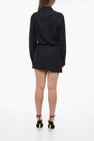 Jaquard Chemisier Dress with Gathered Detail