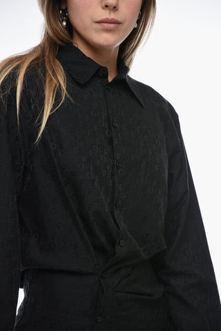 Jaquard Chemisier Dress with Gathered Detail