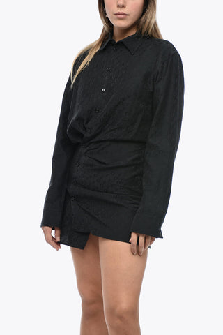 Jaquard Chemisier Dress with Gathered Detail