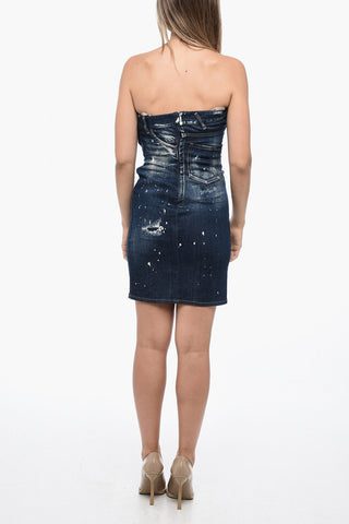 Denim Mini Dress with Paint Effect