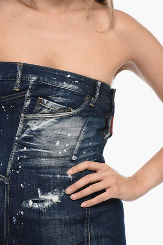 Denim Mini Dress with Paint Effect