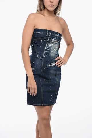 Denim Mini Dress with Paint Effect