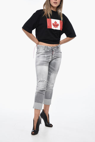 Cropped Cool Guy Denims with Distressed Effect