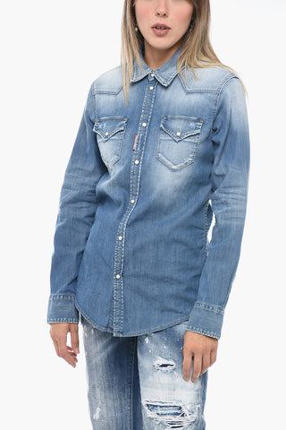 Stretch Denim Saharan Shirt with Snap Buttons