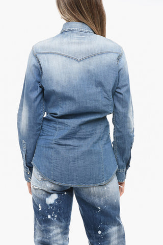 Stretch Denim Saharan Shirt with Snap Buttons