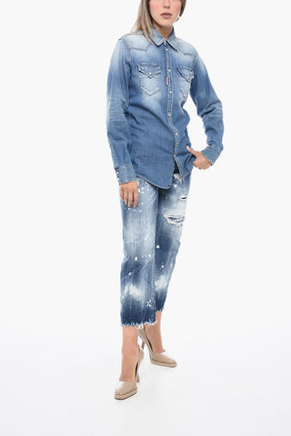 Stretch Denim Saharan Shirt with Snap Buttons