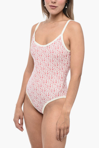One-Piece Swimsuit with All-Over Logo Print