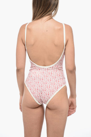 One-Piece Swimsuit with All-Over Logo Print