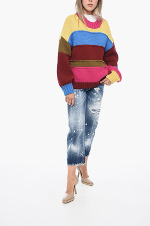 Crewneck Cotton Striped Sweater Unbalanced