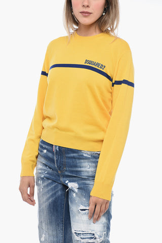Crew Neck Virgin Wool Sweater with Embroidered Logo