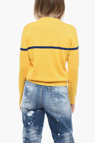 Crew Neck Virgin Wool Sweater with Embroidered Logo