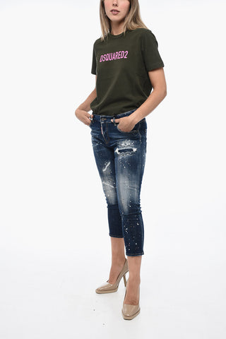 TWINPHONY Cool Girl Cropped Denims with Paint Splatter Motif 15cm