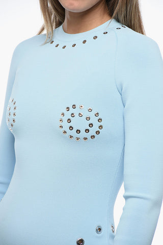 Pleated Mini Dress with Eyelets Detailing