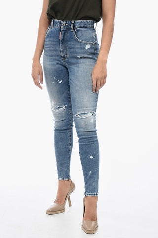 Twiggy-Jeans mit hoher Taille und Acid-Wash-Effekt 12cm