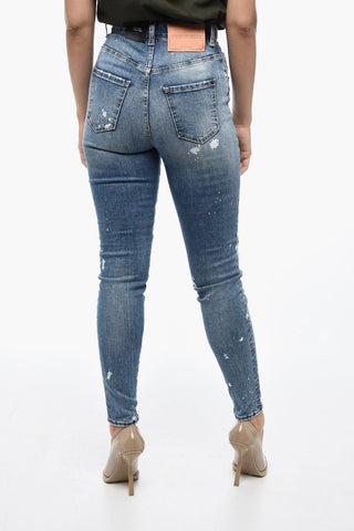 Twiggy-Jeans mit hoher Taille und Acid-Wash-Effekt 12cm
