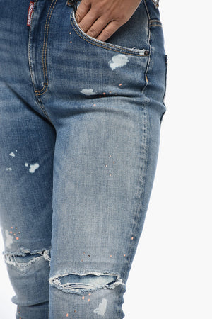 Twiggy-Jeans mit hoher Taille und Acid-Wash-Effekt 12cm