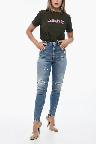 Twiggy-Jeans mit hoher Taille und Acid-Wash-Effekt 12cm