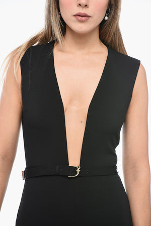 Ärmelloser Jumpsuit mit Gürtel und Mesh-Detail